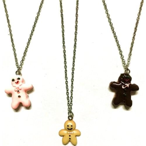 Resin kawaii gingerbread necklace ginger bread cookie choker chain pendant necklace fashion women costume jewellery Christmas