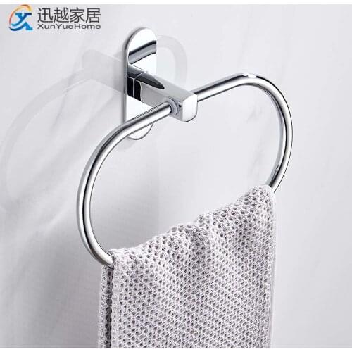 Round Towel Ring Punch-Free Wall-Mounted Silver Stainless Steel Clothes Rack Holder Bathroom Hardware Accessories
