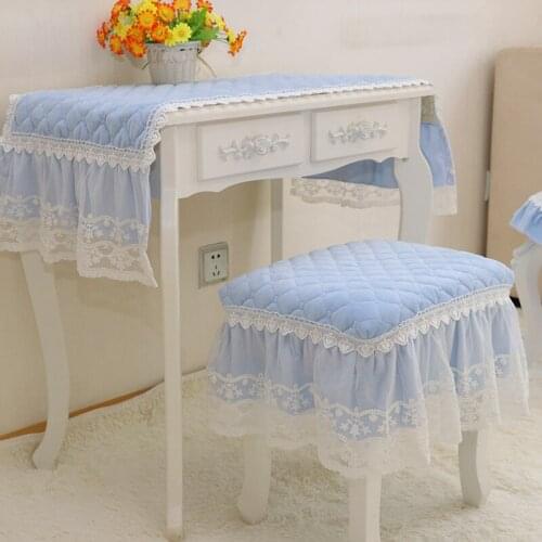Suede cotton fabric princess sky blue lace Round piano stool cover table /chair cover lace tassel length:10cm-20cm
