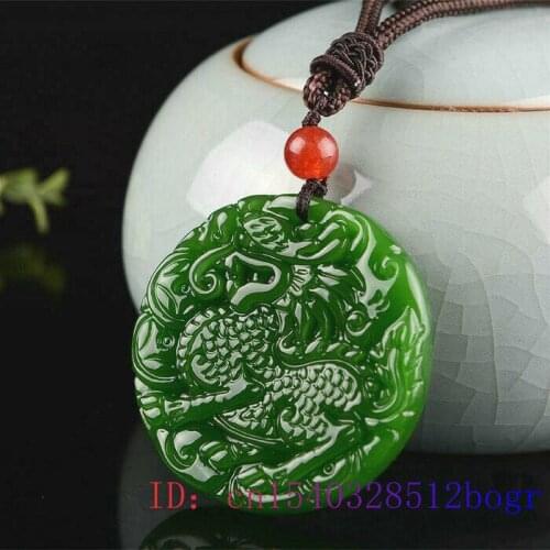 Green Jade Qilin Pendant Gifts Dragon Natural Fashion Jadeite Carved Women Necklace Charm Chinese Amulet Jewelry Dragon