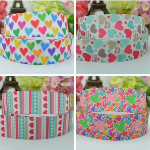 10 Yards 22mm 7/8" rainbow Heart love Printed grosgrain ribbon hair bow Headwear DIY hair accessories retail B0929