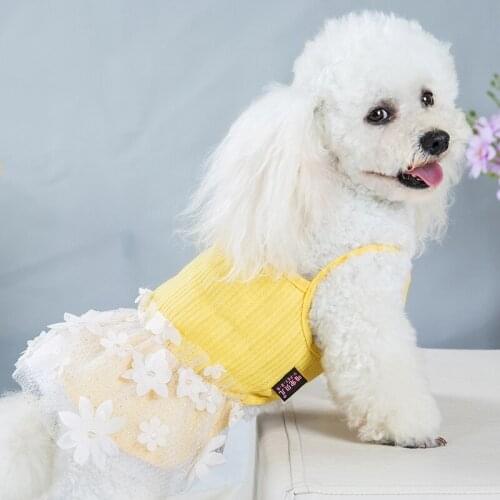 Summer Dog Dress for Small Pets Chihuahua Clothes Cute Wedding Dress Chiffon Grid Skirt Poodle Puppy Clothing Spring Dresses