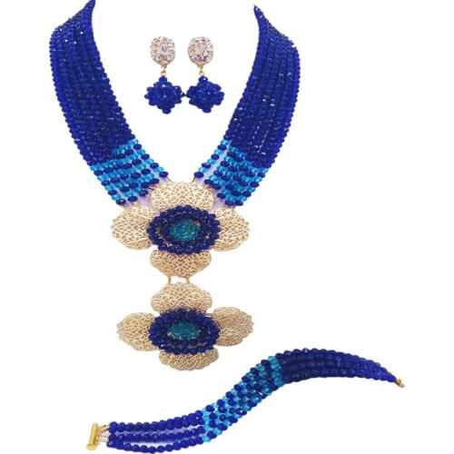 Fashion Royal Blue Lake Blue Nigerian Wedding Necklace African Beads Jewelry Set Crystal Bridal Jewelry Sets 6DHJZ25