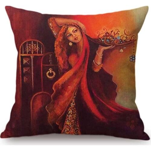 Islamic Painting Art Arab Woman Carrying Plate Muslim Home Decoration Sofa Throw Pillow Case Mediterranean Style Cushion Cover