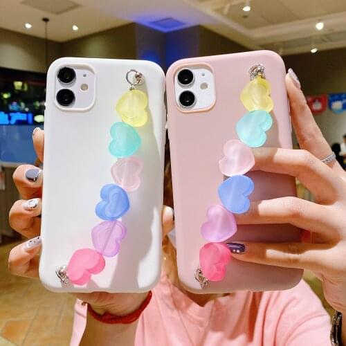 Candy Color Love For Huawei Y5 Y6 Y7 Y9 2018 2019 Psmart Y5P Y6P Y7P Y8P Y9s 2020 Y7A Y9A Bracelet Soft TPU Case