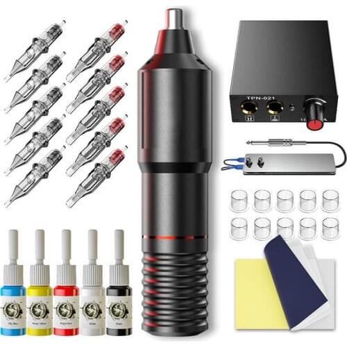 Professional Rotary Tattoo Machine Set For Body Artist With 5 Color Inks Cartridge Needles Tattoo Machine Gun Pen Power Supply