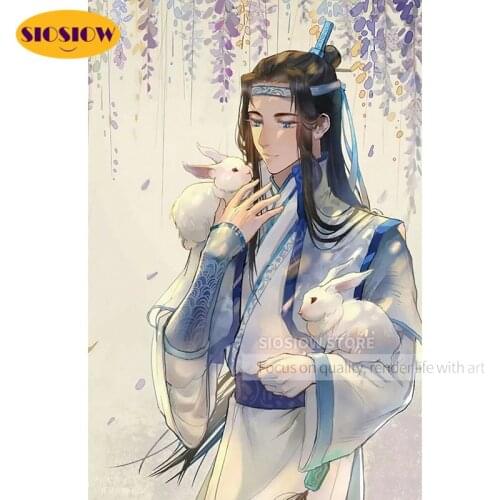 Full Drill Square 5d Diy Diamond Painting Modaozushi Figure Lan Wangji Cross Stitch Kits 3D Diamond Mosaic Embroidery Decor Home