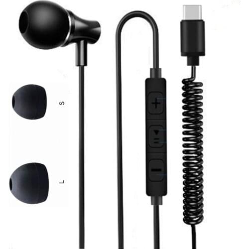 USB Type-C Earbphone Single-Side Earphone USB-C Earbud, Single-Earbuds with Microphone Spring Coil Reinforced Cord for Google