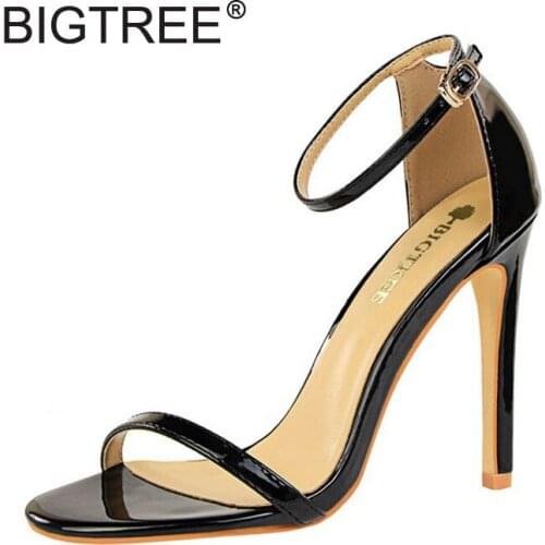 New Patent Concise Ankle Strap Gladiator Sandals For Women Sexy Ladies Casual High Heels Summer Pumps Size 34-40 Evening Shoes