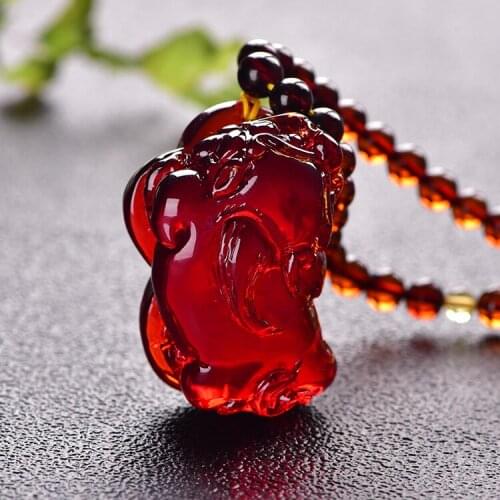 Burma blue Perot Succinum boutique natural amber beeswax sweater chain necklace pendant stone brave men
