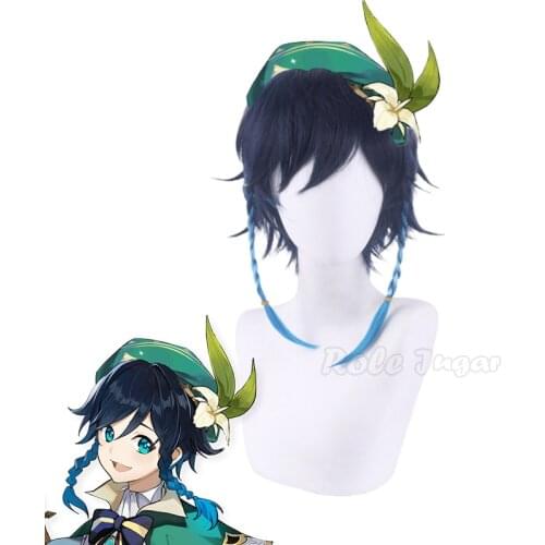 Genshin Impact Cosplay Wig Venti Blue Color Braids Wig Heat Resistant Synthetic Hair Impact Project Venti Cosplay Wigs Anime