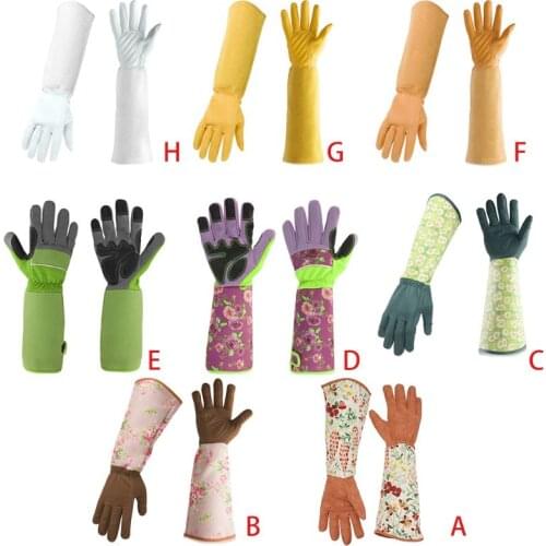 1 Pair Floral Print Gardening Gloves Faux Leather Long Sleeve Glove Non-Slip Cleaning Household Mitten