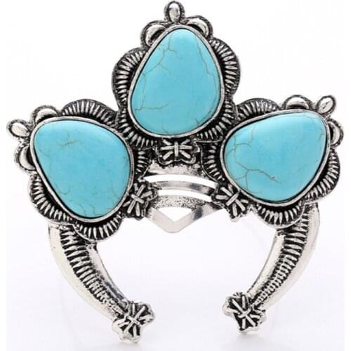 Silver Plated Alloy Stackable Green Turquoises Stone Open Bangle Water Drop Fashion Jewelry