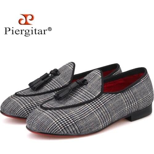 Piergitar 2019 New kid cotton fabric shoes with leather tassel Handmade childrens loafers party and wedding kid dress shoes