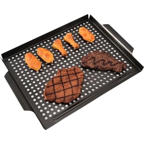Grilling Topper Tray Rectangle Barbecue Pan Carbon Steel Baking Tray Non-stick Baking Dish Grill Mesh Kitchen Tool BBQ Tray