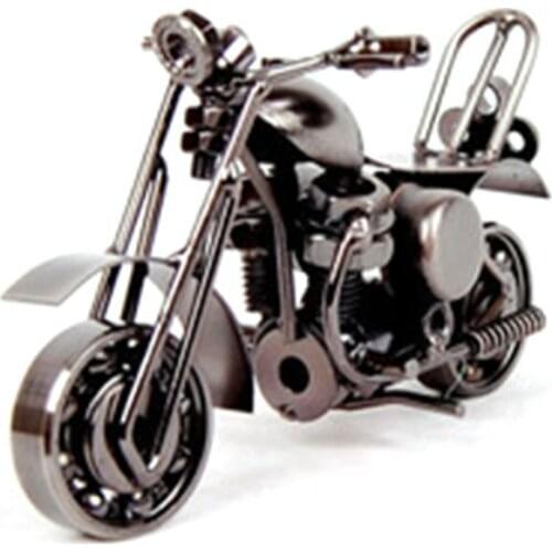 Q9QA Retro Soldering Wrought Iron Motorcycle Model Ornament Vintage Motor Figurine Motorbike Prop Home Office Decoration