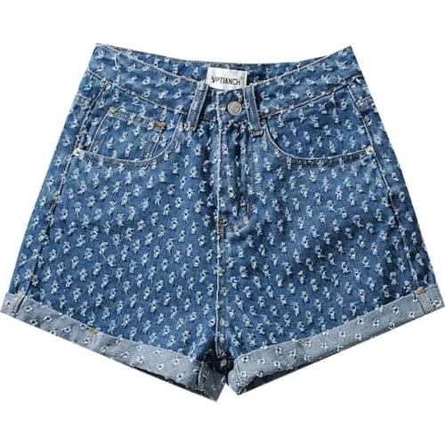 Vintage Y2k Women Shorts Ripped Baggy Boyfriend Jeans Women Summer 2021 Distressed Egirl Harajuku Wide Leg Skater Denim Shorts