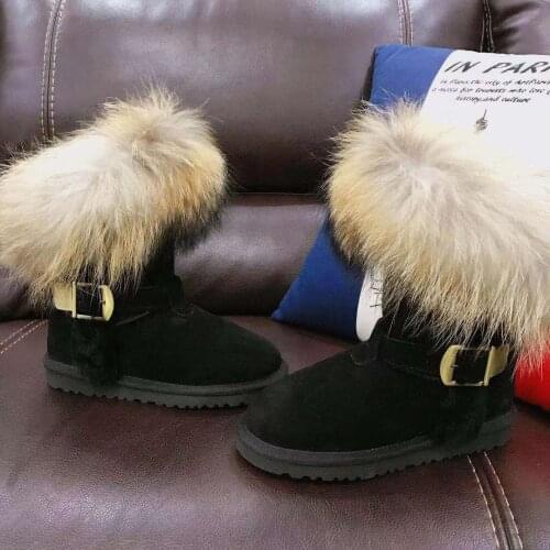2020 new lady winter cowhide knitted wool fox fur at the shoe mouth to keep warm new snow boots