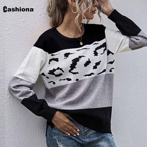 Women Autumn Sweater Femme New Pactwork Color Jumper Pullovers Knitted Sweaters Winter Warm Tops Fashion Womens Clothing 2020