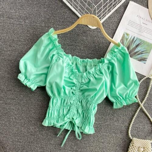 Womens tops sexy blouse women v-neck blusas puff sleeve blouses dropshipping woman crop tops omighty slim fit 2021 ins