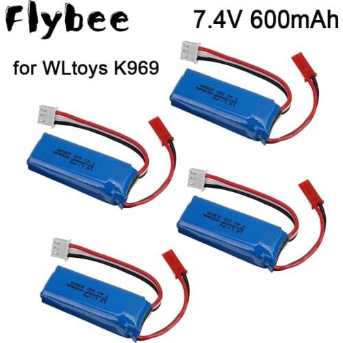 1-5pcs 7.4V Battery for WLtoys K969 2S 7.4V 600mAh 20C Lipo Battery For WLtoys K969 K979 K989 K999 P929 P939 RC Car Spare Parts