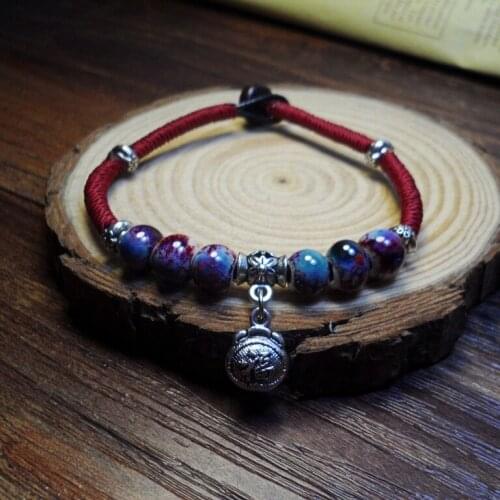 1PC Retro National Style Pendant Bracelet Ceramic Beaded Jewelry Wholesale Gift Woven