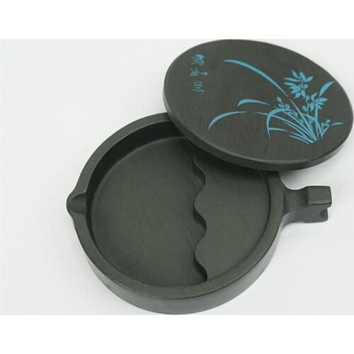 1pc Calligraphy Inkstone 4 Inch Chinese Inkslab Traditional Calligraphy Tool Ink Stone with Cover