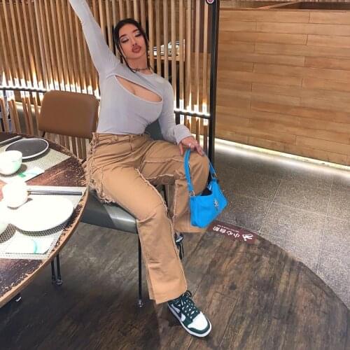 3 Colors Street Style Heavyweight Washed Side Frayed Classic Trousers High Waist Grainy Overalls