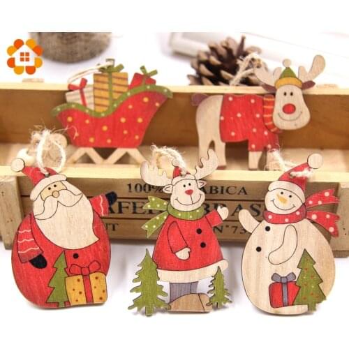 5PCS Christmas Santa Claus&Snowman Wooden Pendants Ornaments DIY Craft Xmas Tree Ornament Christmas Party Decorations Kids Gift