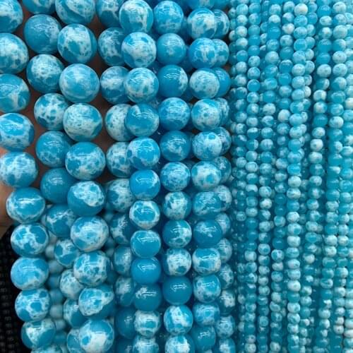 6-12mm Synthetic Larimar Stone Beads Round Blue DIY Loose Beads For Jewelry Making Beads Women Summer Necklace Bracelet Gift