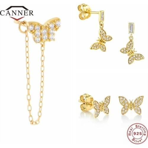 CANNER Real 925 Sterling Silver Simple And Small Zircon Butterfly Stud Earrings For Women Piercing Earring Jewelry pendientes