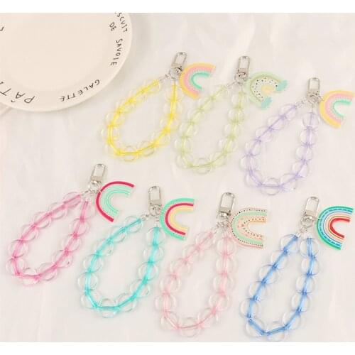 Cute Fruits Rainbow Bridge Keychains for Women Crystal Beads Lanyards Car Key Decor Keyrings for Airpods Case Bag Bakpack Charms