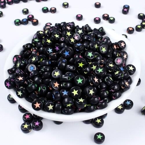 4x7mm 100-500Pcs/lot Black with Colorful Star Letter Acrylic Beads Loose Spacer Beads Round Alphabet for Jewelry Diy Accessories