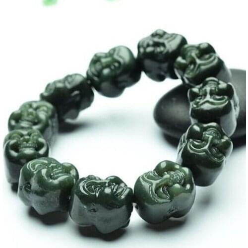 Hetian Jade Buddha Head String Double-Sided Buddhist Head and Tian Qing Yu Jade Bracelet