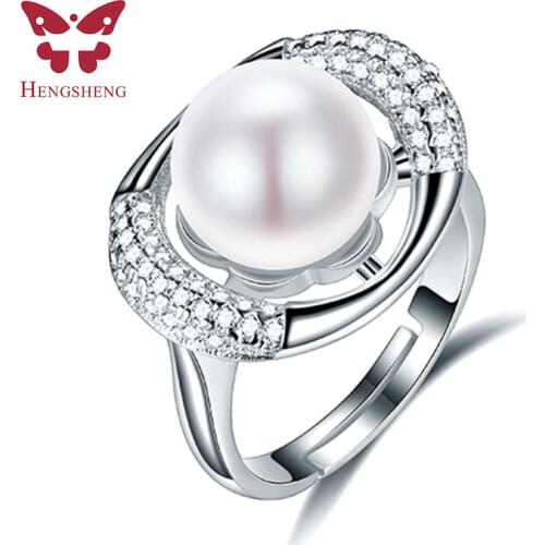 Elliptical hollow 10-11mm AAAA natural freshwater pearl ring for women gift, 925 sterling silver women adjustable jewelry ring