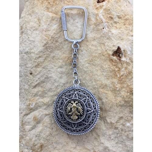 Coat Of Arms Of the seljuk Double-Headed Eagle Motif Filigree Silver Is Keychain Midyat