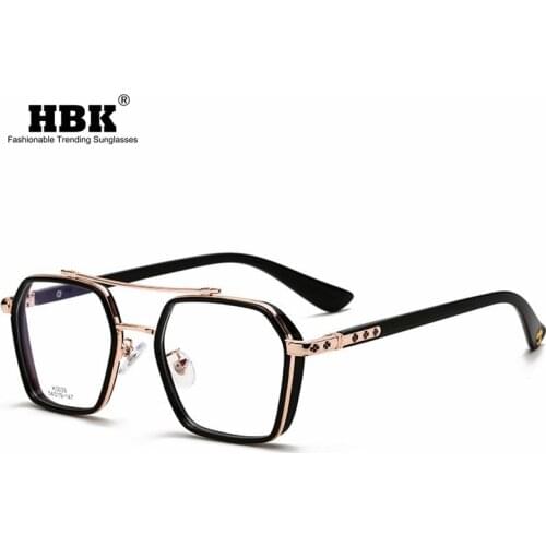 HBK Fashion Square Ferrule Computer Glasses Frame Women Metal Brand Design High Quality Anti Blue Light Eyewear Optical For Men