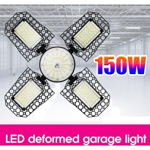 Hot LED Garage Light Deformable Ceiling Light For Home Lamp Workshop Warehouse Foldable Four-Leaf Wide Angle Light 100/120/150W