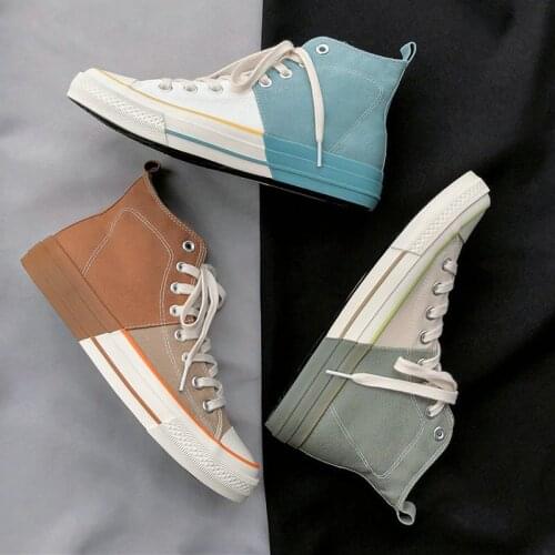New Mens Autumn Footwear Fashion High Top Canvas Sneakers Men Vulcanized Shoes Mixed Colors Trendy Casual Shoes Tenis Masculino