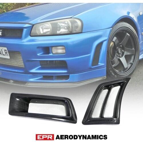 UK V-Spec Carbon Fiber Front Bumper Vent Glossy Finish Air Intake Duct Fibre Drift Body Kit For Nissan Skyline R34 GTR