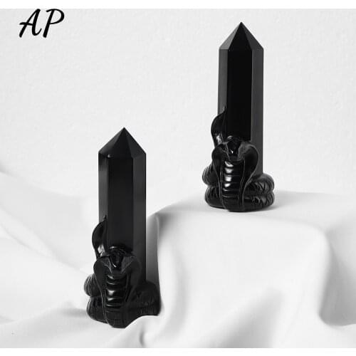 Natural Quartz Column Coiled Dragon Obsidian Handicraft Hand Carved Snake Polishing Crystal Point Ornaments