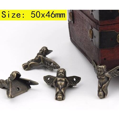 New 4Pcs Antique Bronze Mini Small Angel Shape Decorative Feet Leg Corner Protector Support Bracket Wood Case Furniture Decor
