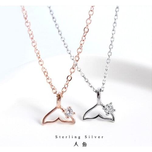 Dolphin Tail Necklace Girls ' Mini Fishtail Collarbone Necklace Accessories S925 Sterling Silver Ins Temperament Simple Cross