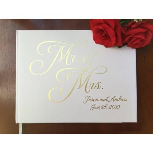 Personalized Mr Mrs Wedding Journal Unique Wedding Guest Book Ideas foil Gold Calligraphy engagement Guestbook photo books