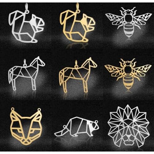 5pcs/lot Geometric Animal Bee Squirrel DIY Charms Wholesale 100% Stainless Steel Pendant Horse Lion Beaver Connectors Charm