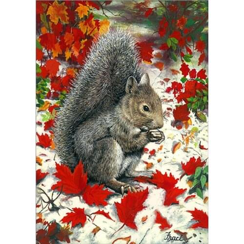 Full round 5D DIY diamond painting animal squirrel snow leaves diamond embroidery kit mosaic art landscape home decoration