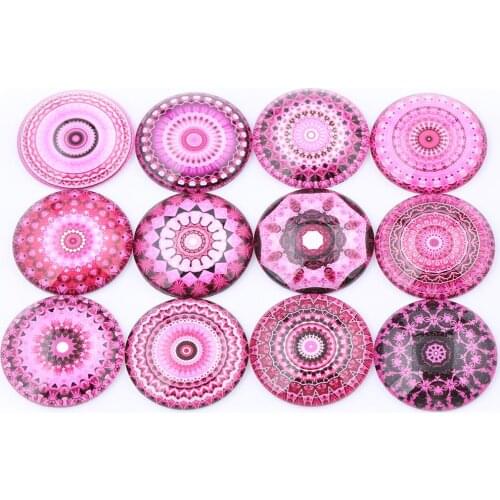 Mixed Pink Mandala Photo Round Glass Cabochon 12mm 20mm 25mm 30mm Diy jewelry findings for earrings pendants making