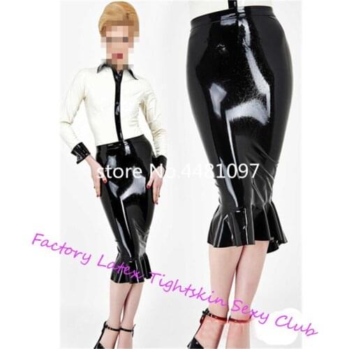 Sexy Womens Black Latex Dress with White T-shirt for Female Rubber Mermaid Dress sexy womens halloween cosplay costume