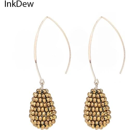 INKDEW New Water Drop Earrings Long Hook Big Long Earrings Beaded Handmade Threading Crystal Earrings for Women Gift oorbellen