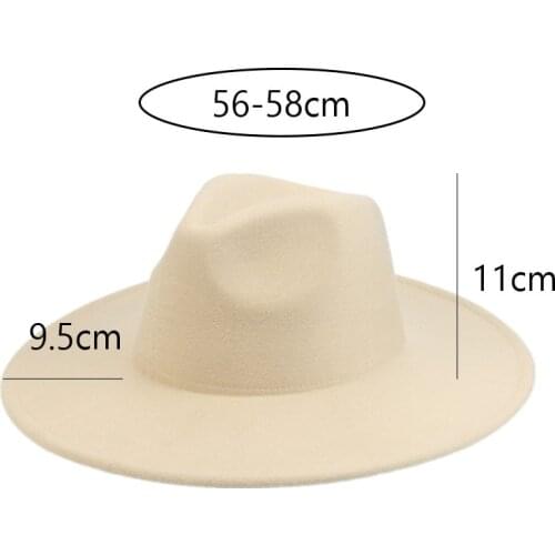 Womens hat fedoras big brim 9.5cm panama classic jazz men caps cowboy cowgirl solid white black felt hat new sombreros de mujer
